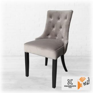 krzesła do salonu szare pikowane z czarnymi nogami